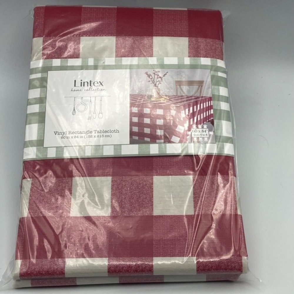 Lintex Home Farmhouse Check Vinyl Tablecloth 60x84‎ Rectangle Flannel Back BBQ